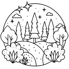 magic forest outline coloring book page line art drawing
