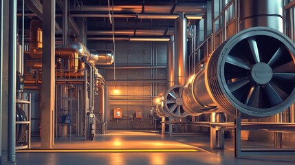 Obraz premium scene of an industrial plant with a focus on the cooling and ventilation systems