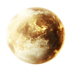 a planet with a thick, hazy atmosphere and a golden hue, isolated on white background.