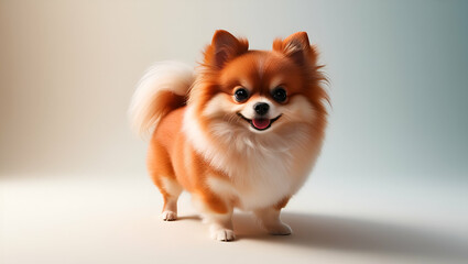 Digital image of small dog with long white hair and brown and orange  face. Generative AI.