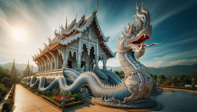 thai temple and guardian serpent