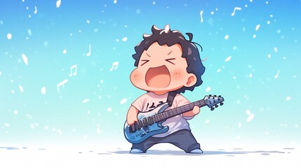 Adorable Chibi Musician Strumming a Tiny Guitar: A Melody of Joy