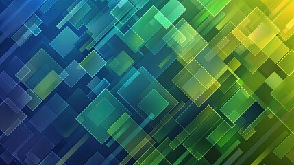 A vibrant abstract design featuring overlapping geometric shapes in shades of blue, green, and yellow, ideal for backgrounds or graphics.