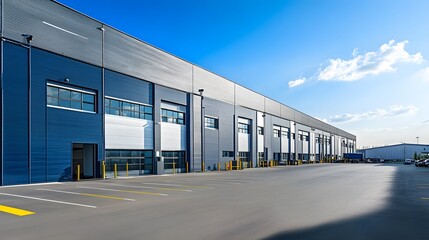 Modern Industrial Warehouse with Empty Parking Lot