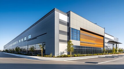 Obraz premium Modern Commercial Building with Parking Lot and Landscaping