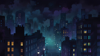 Foggy Night Cityscape