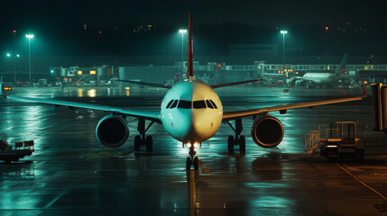 Fototapeta premium A regular airplane is waiting at the gate, ready for passengers to board and start their journey.