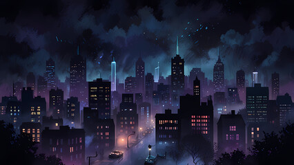Obraz premium Foggy Night Cityscape