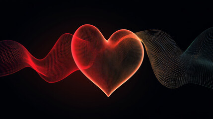A simple, 3D heart beat pattern on a black background.  The beat is made of lines, dots, and shapes, giving it a modern, digital look. It's like a futuristic image of a heart's rhythm.low poly.