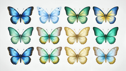 This watercolor set features butterflies with beautiful wings isolated on a transparent PNG background, with generative AI 