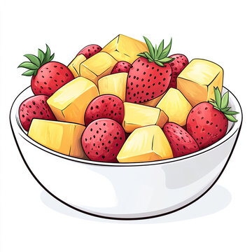 recommend clip art: A bowl of fruit salad in a cartoon style, clip art for stickers, on a white background