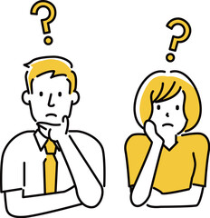 定番　伝わる 人物イラスト 悩む男女　夏服