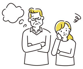 定番　伝わる 人物イラスト　悩む50代の夫婦