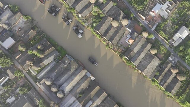 Aerial view of ancient Mang Thit brick village, Mekong Delta, Vietnam