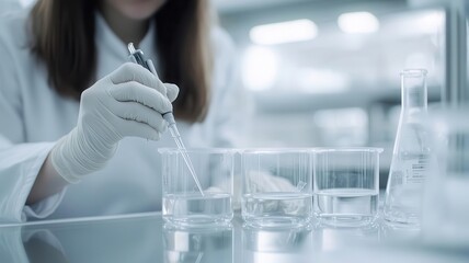 Fototapeta premium Scientist examining microplastics in a lab using advanced equipment, Microplastics, research, environmental sciencev