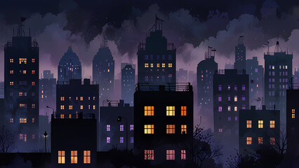 Foggy Night Cityscape