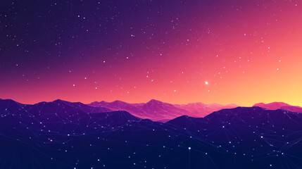 A simple, geometric design with lines and shapes that look like stars in the night sky. It represents a futuristic idea, suggesting the vastness and mystery of the future.low poly vector illustration.