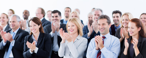 Audience applauding enthusiastically at a professional event