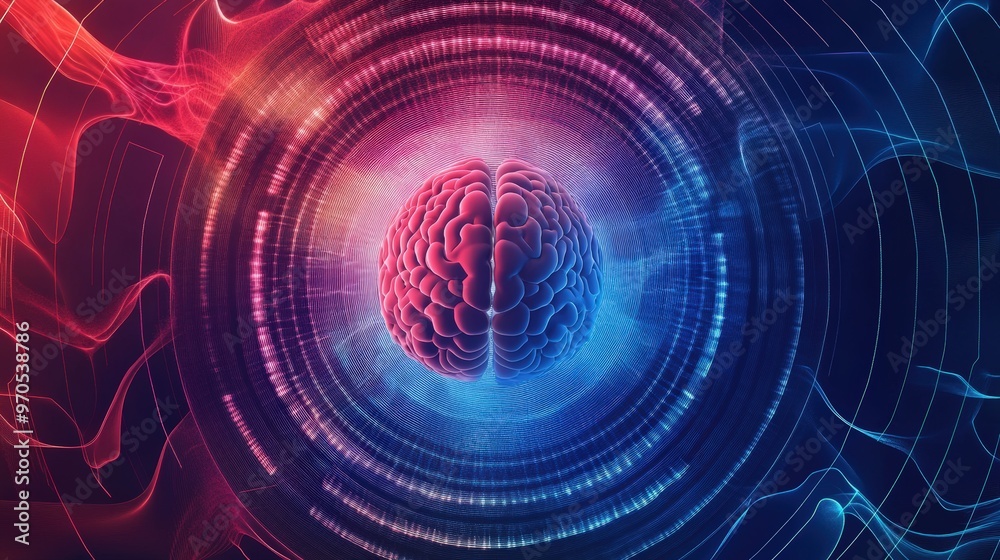 Poster visually captivating chart of brain wave patterns, featuring different types of brain waves in a rad