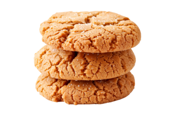 Cracked Peanut butter cookies isolated on white transparent background.