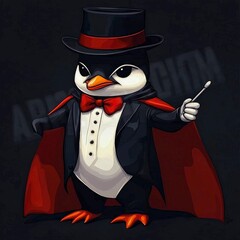 Obraz premium Penguin Magician Performing a Magic Trick