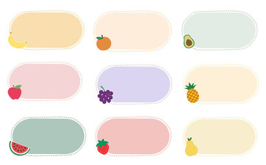 Cute pastel colored fruit collection speech bubble illustration