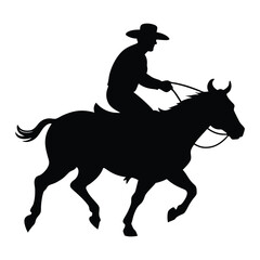 black and white cowboy silhouette, cowboy vector illustration, cowboy silhouette, horse silhouette isolated vector Illustration
