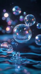 Bubbles flowing into the air, floating gracefully and catching reflections of light in a whimsical scene.