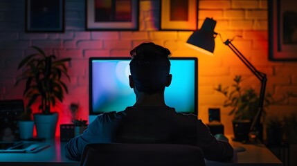 Silhouette of a graphic designer adjusting colors