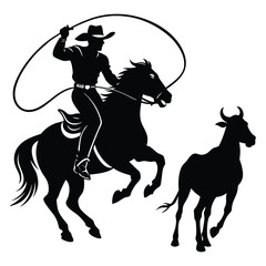 black and white cowboy silhouette, cowboy vector illustration, cowboy silhouette, horse silhouette isolated vector Illustration