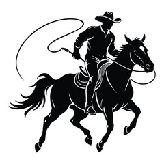 black and white cowboy silhouette, cowboy vector illustration, cowboy silhouette, horse silhouette isolated vector Illustration