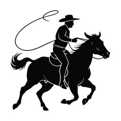 black and white cowboy silhouette, cowboy vector illustration, cowboy silhouette, horse silhouette isolated vector Illustration