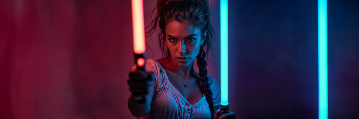 Athena party modern face woman neon warrior