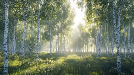 Naklejka premium Birch Forest Sunrise.
