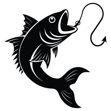 black fish hooked, jumping clip art preview