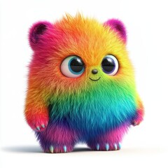 Fototapeta premium Cute rainbow furry monster 3D cartoon character 