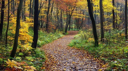 Autumn Path Through a Golden Forest