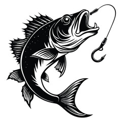 Bass Fishing Logo. Unique largemouth Bass Jumping out of the water. Great to use as your Bass fishing activity