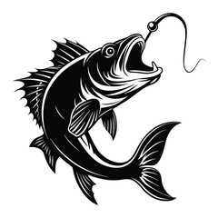 Bass Fishing Logo. Unique largemouth Bass Jumping out of the water. Great to use as your Bass fishing activity