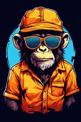 the AI Image Generator, Serious Chimpanzee in Red Firefighter Gear and Yellow Helmet