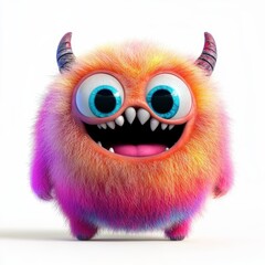 Fototapeta premium Cute colored furry monster 3D cartoon character. 