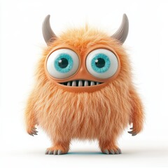 Obraz premium Cute colored furry monster 3D cartoon character. 