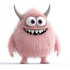 Fototapeta premium Cute colored furry monster 3D cartoon character. 