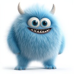 Obraz premium Cute colored furry monster 3D cartoon character. 