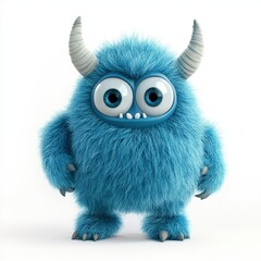 Cute colored furry monster 3D cartoon character. 
