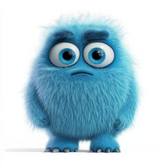 Cute colored furry monster 3D cartoon character. 