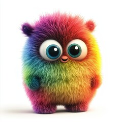 Cute rainbow furry monster 3D cartoon character