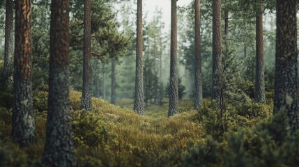 pine forest with a gentle breeze rustling the needles.