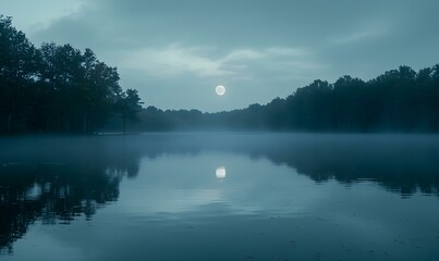 Obraz premium Lunar Halo Enchantment, a stunning spectacle of a luminous halo encircling the moon, illuminating the night sky with ethereal beauty.