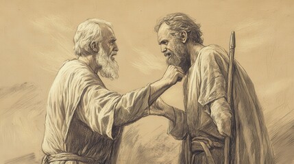 Fototapeta premium Saul’s Unlawful Sacrifice, 1 Samuel: Samuel’s Confrontation, Saul’s Justifications, Biblical Illustration